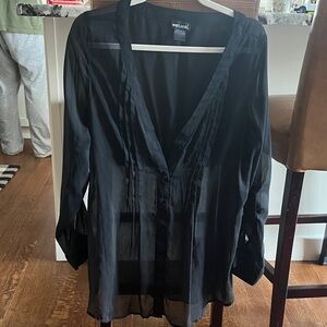 Wet Seal Black Sheer Button-Up Blouse